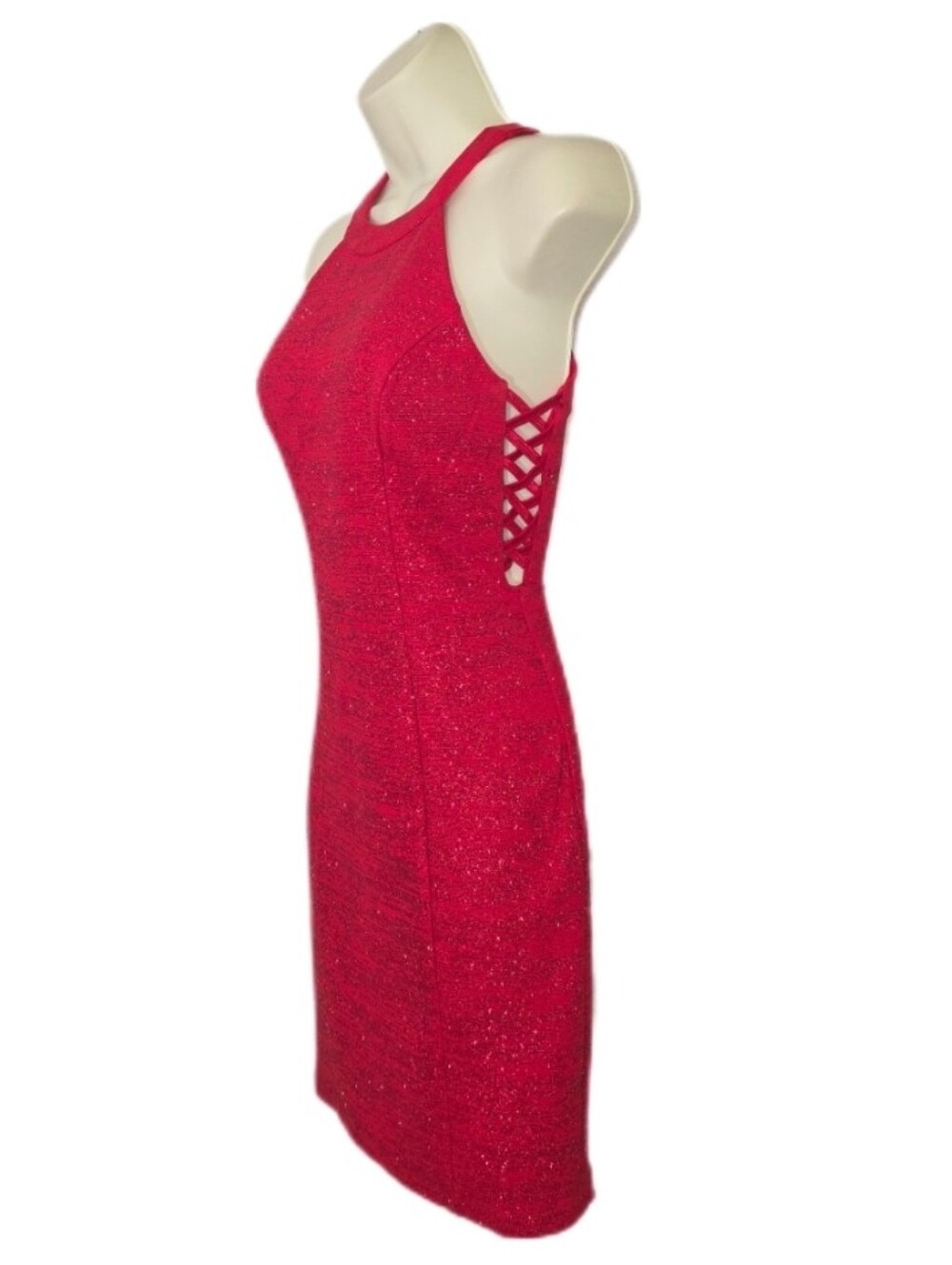 Honey and Rosie Dress Shimmery Halter Neckline Sleeveless Vibrant Red Size S - Picture 8 of 16